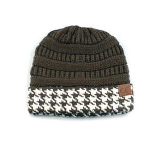 CC C.C Houndstooth Olive Green & White Beanie Hat